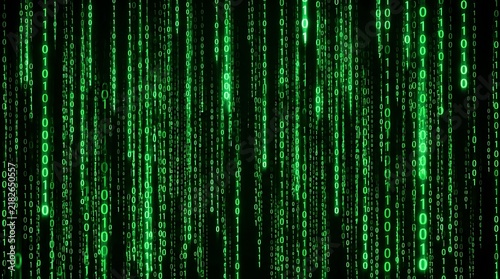 Obraz na płótnie Falling green binary code on black background