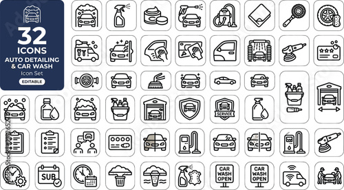 Logistics, export, import and transportation line icon set