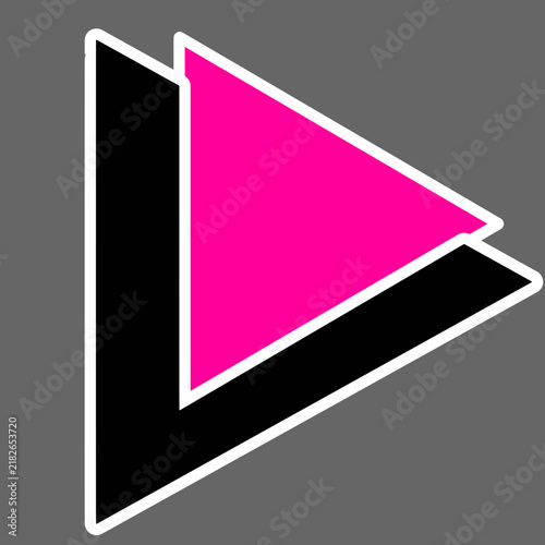 Retro 80s neon pink and black triangles stroke gray background synthwave 1980s play button