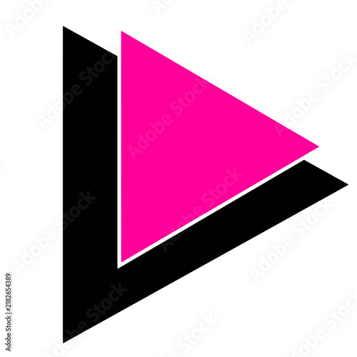 Retro 80s neon pink and black triangles isolated white background play button