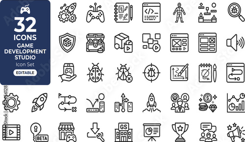Logistics, export, import and transportation line icon set