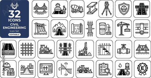 Logistics, export, import and transportation line icon set
