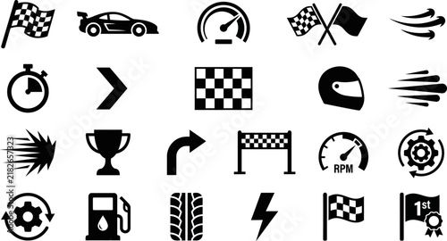Photography Racing icons collection black silhouettes on a white background