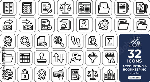 Logistics, export, import and transportation line icon set