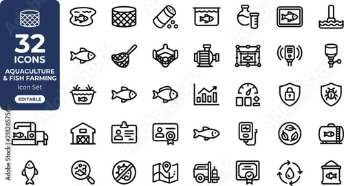 Logistics, export, import and transportation line icon set