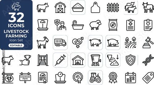 Logistics, export, import and transportation line icon set