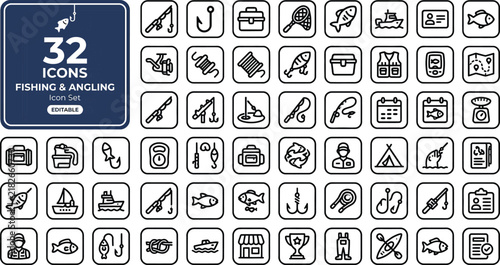 Logistics, export, import and transportation line icon set