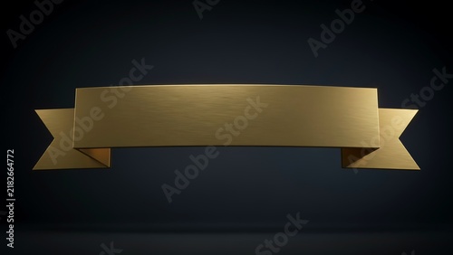 Minimalist gold metal banner ribbon on a dark black background.