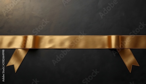 Long horizontal gold ribbon tape across slate black wall background.