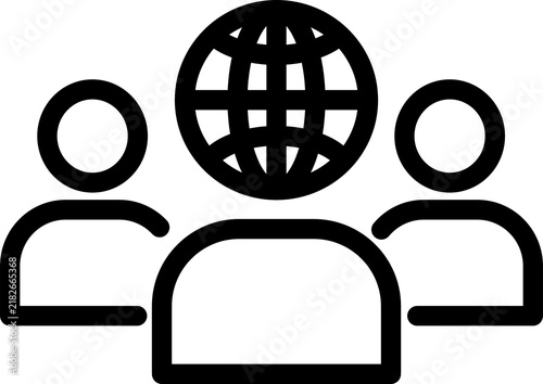 Global team collaboration with globe outline icon