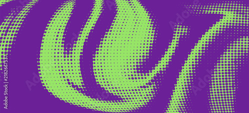 Abstract green and purple halftone dot pattern background with wave vector texture