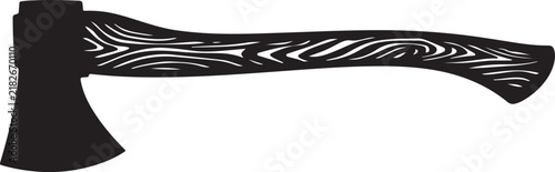 Felling Axe with Detailed Wooden Handle Silhouette Vector