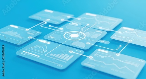 Interconnected digital interfaces and data visualization on futuristic devices