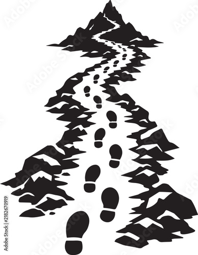  Footprints on narrow rocky path silhouette vector.