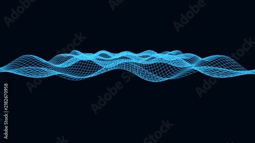 Abstract blue wireframe grid wave motion stock footage