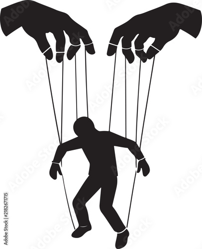 Hands Controlling Puppet with Strings Manipulation Silhouette Vector