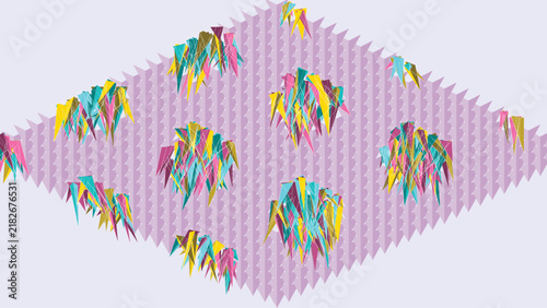 Geometric diamond mesh with scattered spiky crystal forms abstract design
