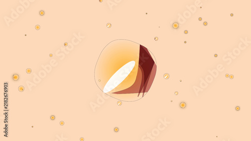 Contemporary soft oval with diagonal stroke and dots, minimal pattern
