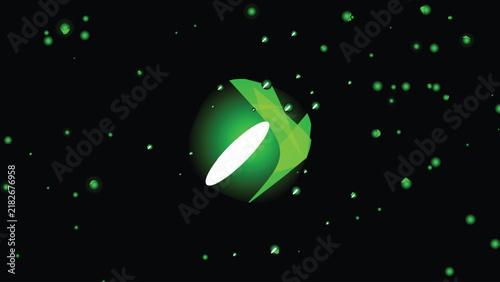 Abstract pill capsule with slash detail and floating circles pattern
