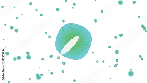 Modern oval shape with cut line and scattered bubbles, minimal abstract design
