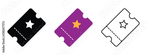 Ticket Vector Icon Set with Solid Outline and Color Styles
