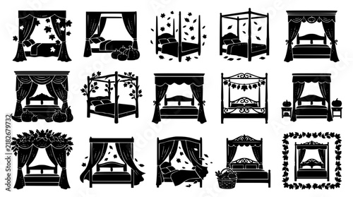Fotografie Bed Designs Set with Various Styles, Patterns, and Decorative Elements