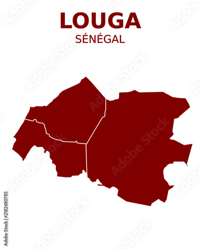 Vector map of Louga region in Senegal with typographic text