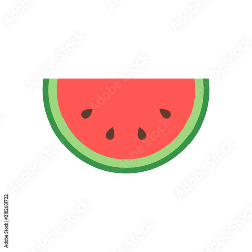 Fresh red watermelon slice icon with seeds isolated on white background
