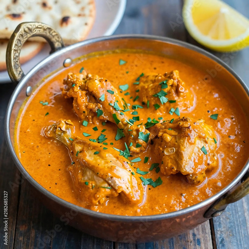 Delicious butter chicken curry a vibrant indian dish with fresh herbs and accompaniments