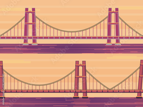 Canvastavla Suspension Bridge Waterfront In Retro Poster Colors
