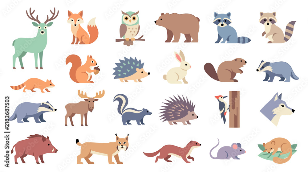 Obraz premium Collection Of Wildlife Animal Silhouettes Vector Illustration.