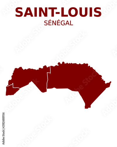Vector map of Saint-Louis region in Senegal with typographic text