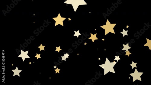 金とシャンパンゴールドの星形が大小混ざって漂い明滅する祝祭の透過シームレスループ映像