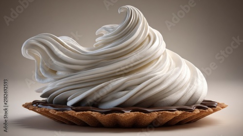 Elegantly Piped Whipped Cream Adorning a Chocolate Tart