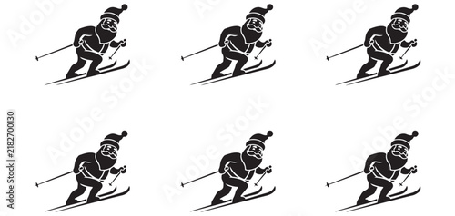 Foto Skiing santa claus silhouettes collection featuring six identical festive characters for seasonal holiday designs vector Illustrator Eps 10