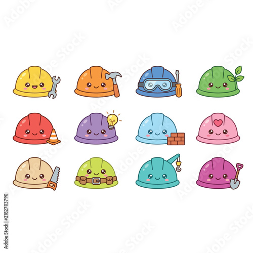 Cartoon Characters Wearing Safety Helmets Variety.