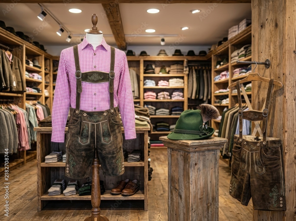 Obraz premium Traditional Bavarian clothing store interior , Oktoberfest, St. Patrick’s, Carnival