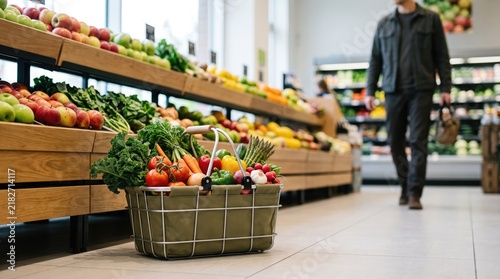 Customer Choosing Healthy Fruits and Vegetables for Grocery Shopping