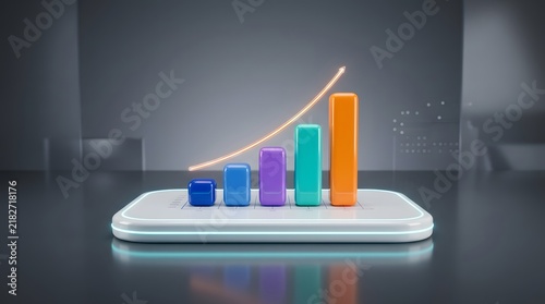 Bar graph with ascending orange line displayed on a white device
