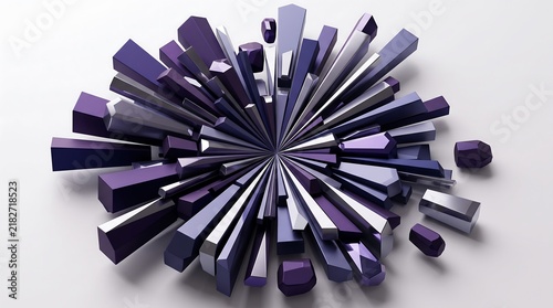3d exploded view of geometric blue and silver prismatic blocks