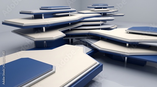 Stack of modern smartphones in a layered arrangement with blue accents