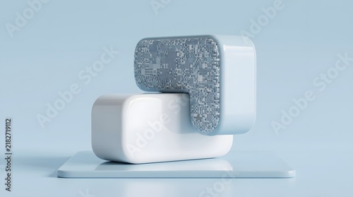 Abstract letter t shaped form with glitch effect 3d rendering