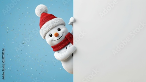 Cute 3d snowman wearing a red hat and scarf