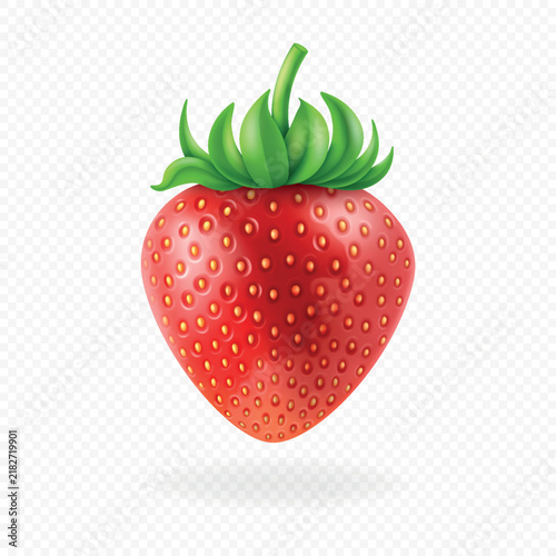 3d realistic raw ripe Red strawberry with green leafy top isolated on transparent background