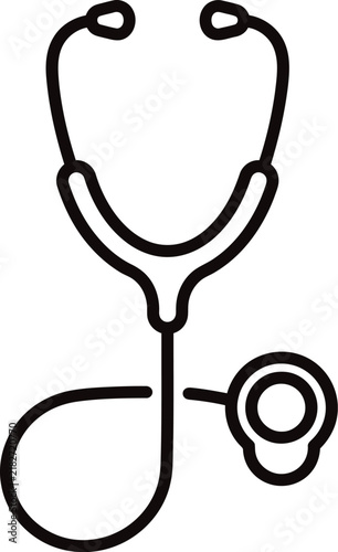 Medical stethoscope icon featuring a clean black outline with earpieces tubing and chest piece for healthcare medicine diagnosis hospital clinic and medical service designs
