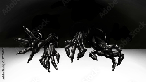 Foto Dark fantasy evil monster hands digital painting, creepy creature claws emerging from darkness