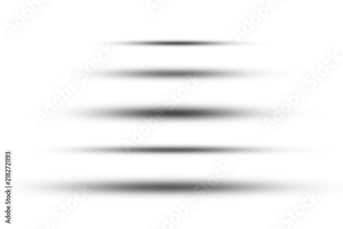 Horizontal mockup drop shadows set isolated on transparent background with soft blurred edges and smooth gradients