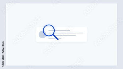 Clean 3D animated search bar with magnifying glass and document interface motion background