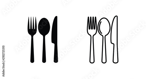Foto Fork spoon and knife silhouettes on a white background