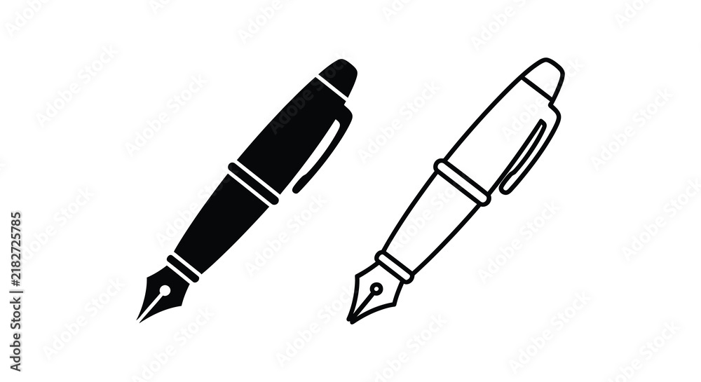 Fototapeta premium Fountain Pen Illustration Black Silhouette And Line Art Versions